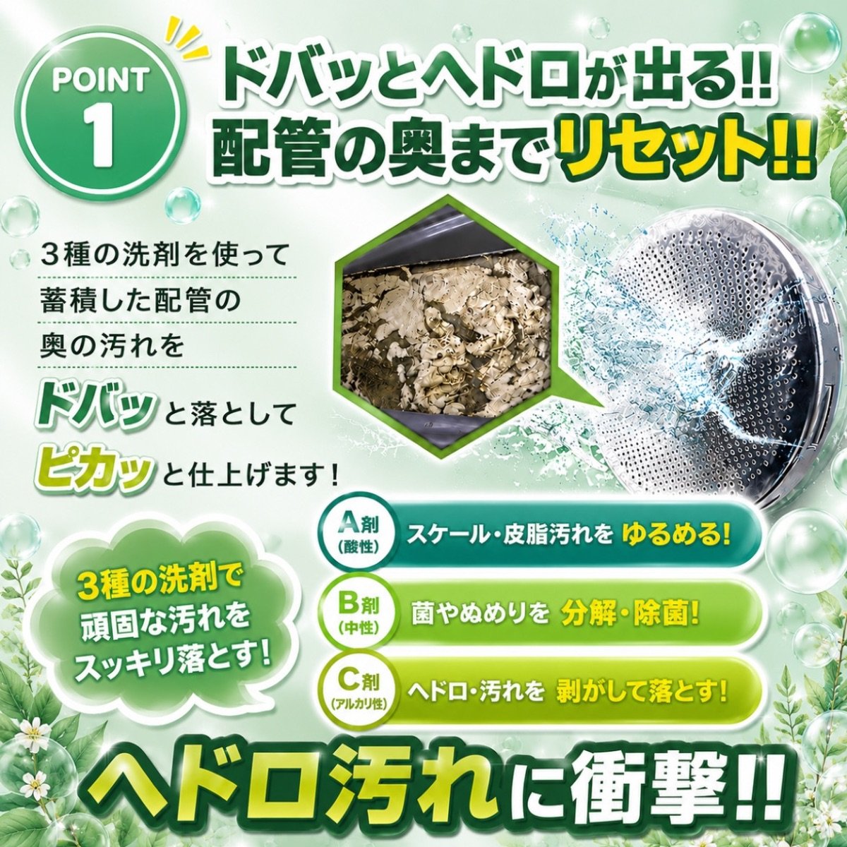 カビンヌ 風呂釜洗浄剤 ドバピカ ボタニカル 植物由来 3剤式 一つ穴用 追い焚き配管 洗浄 除菌率99.9% 日本製
